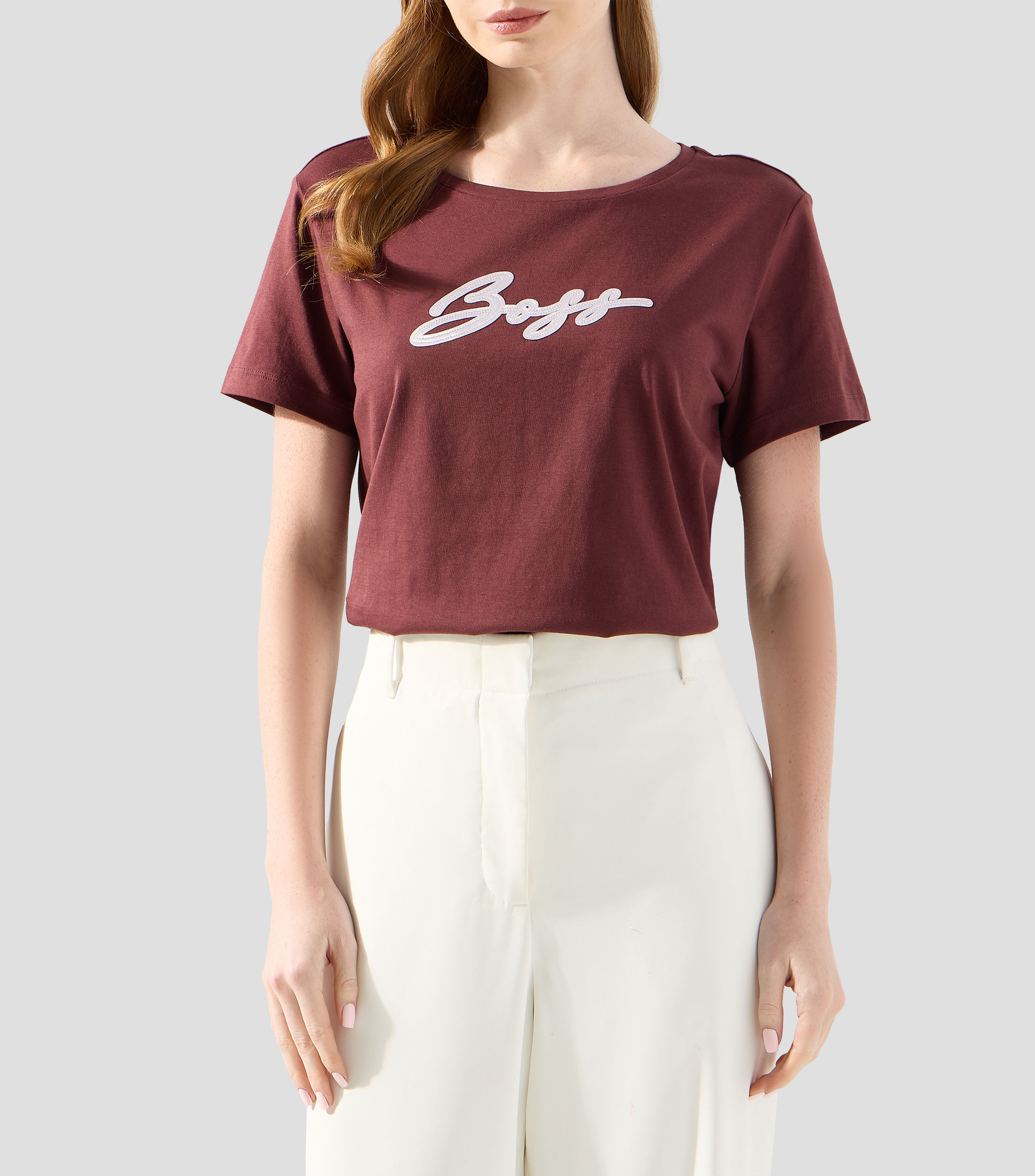 Playera cuello redondo manga corta de diseño sólido Mujer